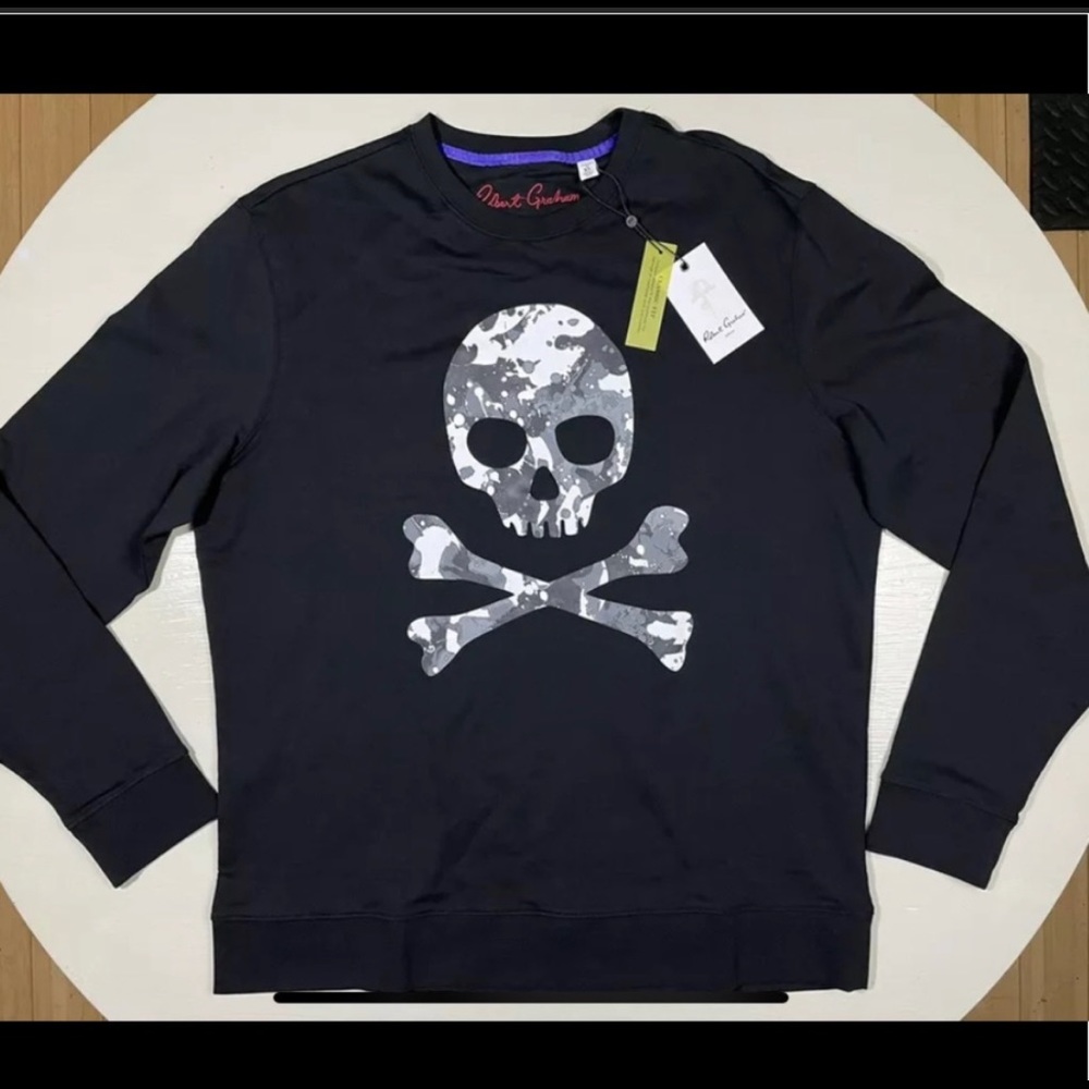 Robert Graham KNOCKOUT Long Sleeve Black Skull Bones Men Shirt Size XL